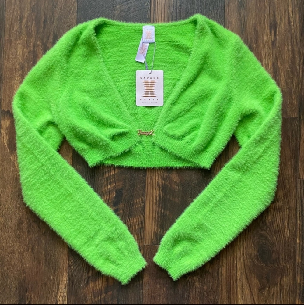 Savage X Fenty Fluff It Up Green Crop Sweater Top S